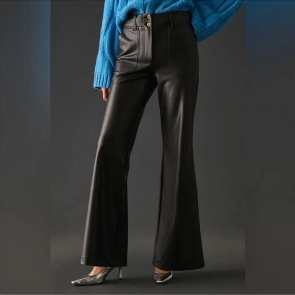 Anthropologie Maeve Naomi Wide Leg Black Faux Leather Pants EUC Size 8 - Picture 3 of 9